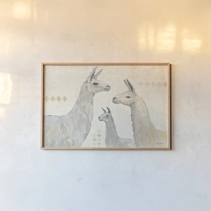 Llama Land IV by Avery Tillmon. shown as a paper print in a natural frame. Available as a archival giclee rolled canvas, fine art paper, or poster print. SKU 42270i.
