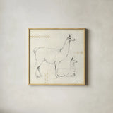 Llama Land IX by Avery Tillmon. Shown in a natural wood glass frame for a timeless modern aesthetic. Available as an archival giclee rolled canvas, fine art paper, or poster print. SKU 42275a.