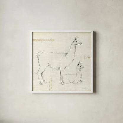 Llama Land IX by Avery Tillmon. Shown in a crisp white glass frame for a clean and minimalist style. Available as an archival giclee rolled canvas, fine art paper, or poster print. SKU 42275a.