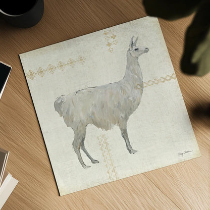 Llama Land V by Avery Tillmon. Shown as a detailed flat fine art print, highlighting archival giclee quality. Available as an archival giclee rolled canvas, fine art paper, or poster print. SKU 42271a.