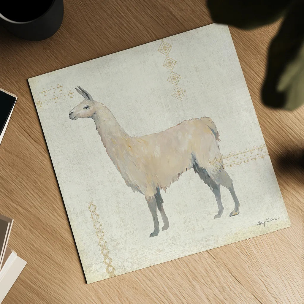 Llama Land VI by Avery Tillmon. Shown as a detailed flat fine art print, highlighting archival giclee quality. Available as an archival giclee rolled canvas, fine art paper, or poster print. SKU 42272a.