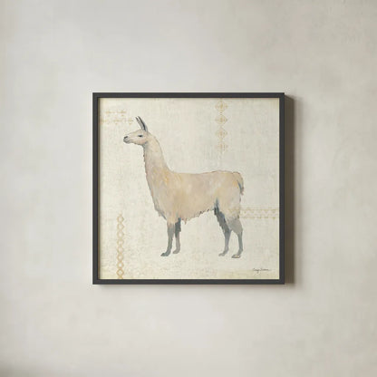 Llama Land VI by Avery Tillmon. Shown in a sleek black glass frame for a contemporary gallery look. Available as an archival giclee rolled canvas, fine art paper, or poster print. SKU 42272a.
