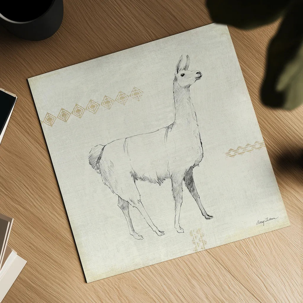 Llama Land VII by Avery Tillmon. Shown as a detailed flat fine art print, highlighting archival giclee quality. Available as an archival giclee rolled canvas, fine art paper, or poster print. SKU 42273a.