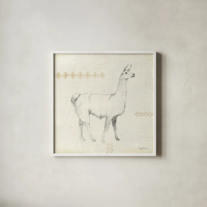 Llama Land VII by Avery Tillmon. Shown in a crisp white glass frame for a clean and minimalist style. Available as an archival giclee rolled canvas, fine art paper, or poster print. SKU 42273a.