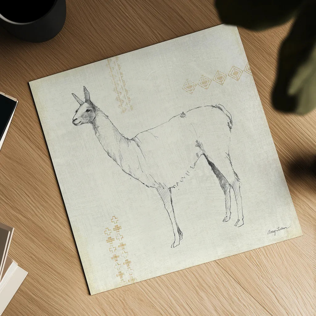 Llama Land VIII by Avery Tillmon. Shown as a detailed flat fine art print, highlighting archival giclee quality. Available as an archival giclee rolled canvas, fine art paper, or poster print. SKU 42274a.