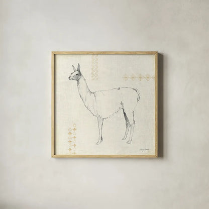 Llama Land VIII by Avery Tillmon. Shown in a natural wood glass frame for a timeless modern aesthetic. Available as an archival giclee rolled canvas, fine art paper, or poster print. SKU 42274a.