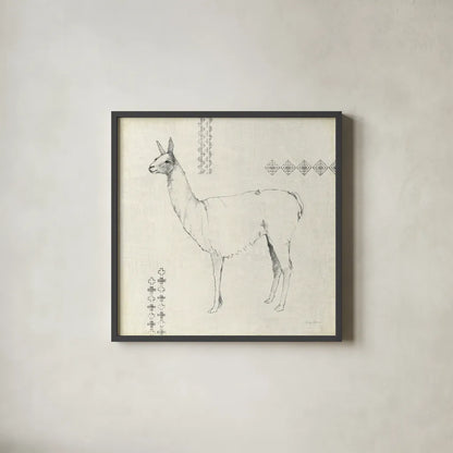 Llama Land VIII with Black by Avery Tillmon. Shown in a sleek black glass frame for a contemporary gallery look. Available as an archival giclee rolled canvas, fine art paper, or poster print. SKU 52888a.