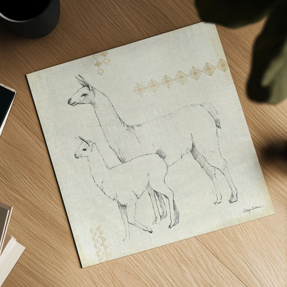 Llama Land X by Avery Tillmon. Shown as a detailed flat fine art print, highlighting archival giclee quality. Available as an archival giclee rolled canvas, fine art paper, or poster print. SKU 42276a.