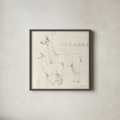 Llama Land X by Avery Tillmon. Shown in a sleek black glass frame for a contemporary gallery look. Available as an archival giclee rolled canvas, fine art paper, or poster print. SKU 42276a.