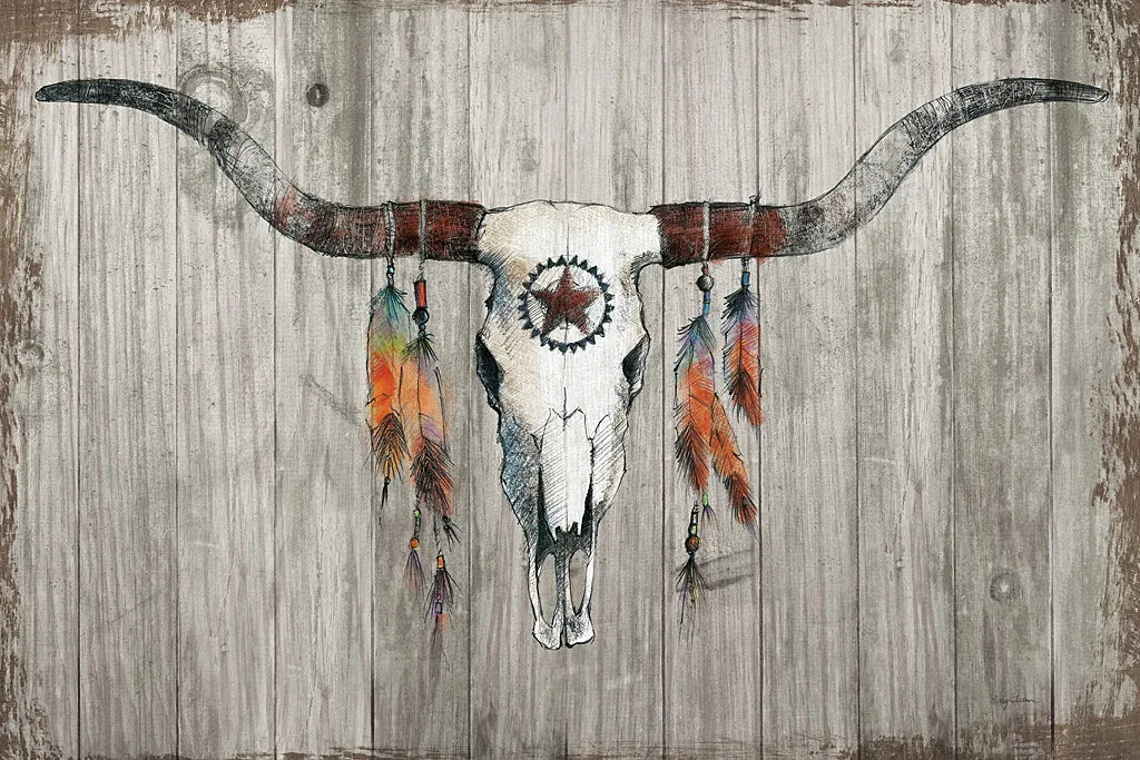Longhorn on Dark Gray Wood by Avery Tillmon. SKU 29801i. Archival Giclee Fine art print for wall decor.