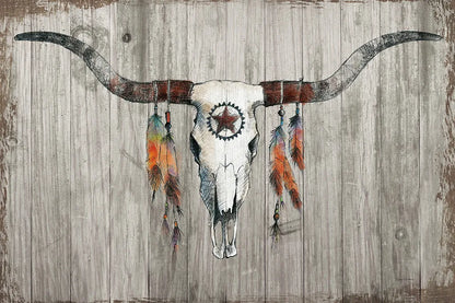 Longhorn on Dark Gray Wood by Avery Tillmon. SKU 29801i. Archival Giclee Fine art print for wall decor.