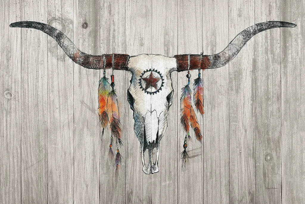 Longhorn on Wood by Avery Tillmon. SKU 28452i. Archival Giclee Fine art print for wall decor.