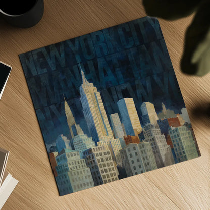 Midnight in Midtown Words by Avery Tillmon. Shown as a detailed flat fine art print, highlighting archival giclee quality. Available as an archival giclee rolled canvas, fine art paper, or poster print. SKU 10110a.