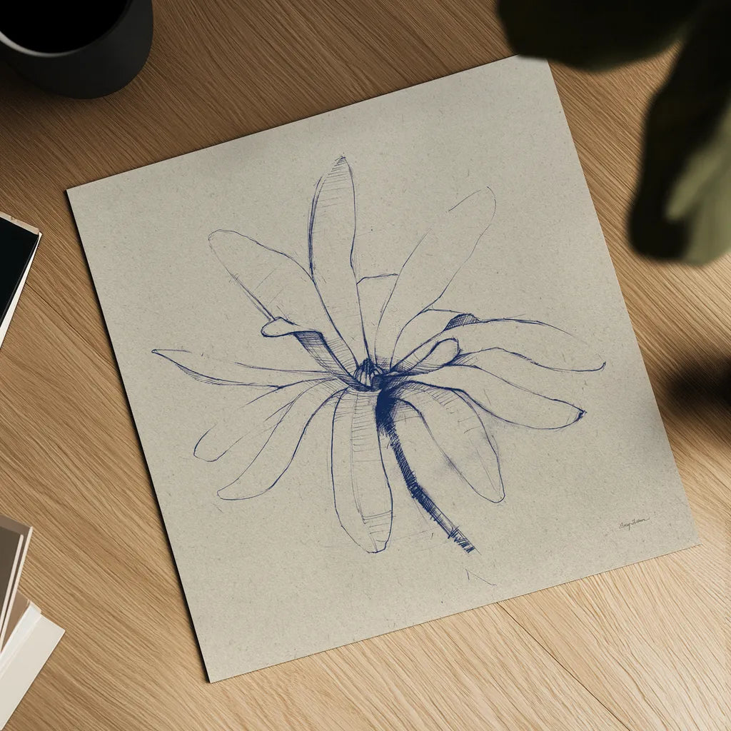 Modern Vintage Floral I Indigo by Avery Tillmon. Shown as a detailed flat fine art print, highlighting archival giclee quality. Available as an archival giclee rolled canvas, fine art paper, or poster print. SKU 80501a.