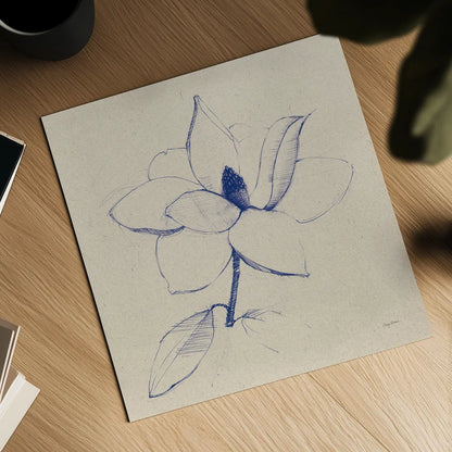 Modern Vintage Floral II Indigo by Avery Tillmon. Shown as a detailed flat fine art print, highlighting archival giclee quality. Available as an archival giclee rolled canvas, fine art paper, or poster print. SKU 80502a.