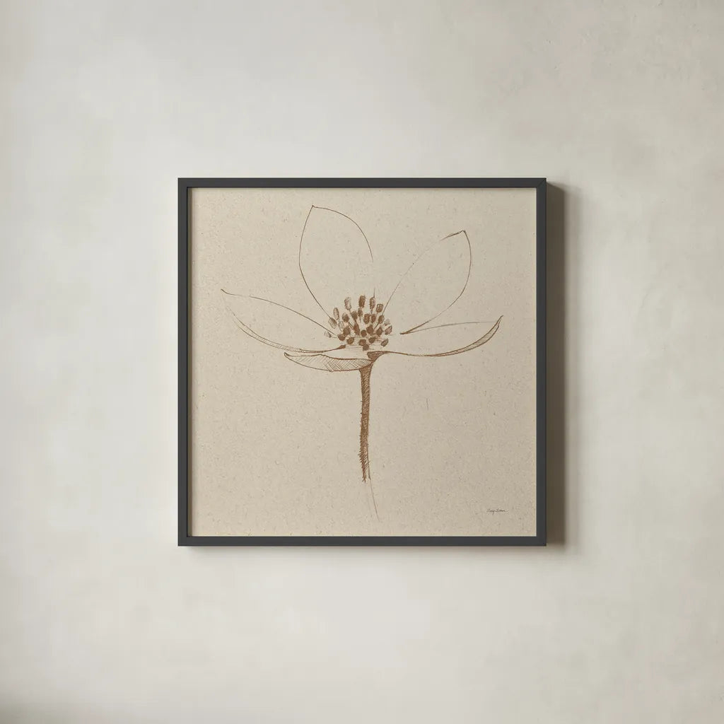 Modern Vintage Floral IV by Avery Tillmon. Shown in a sleek black glass frame for a contemporary gallery look. Available as an archival giclee rolled canvas, fine art paper, or poster print. SKU 74082a.