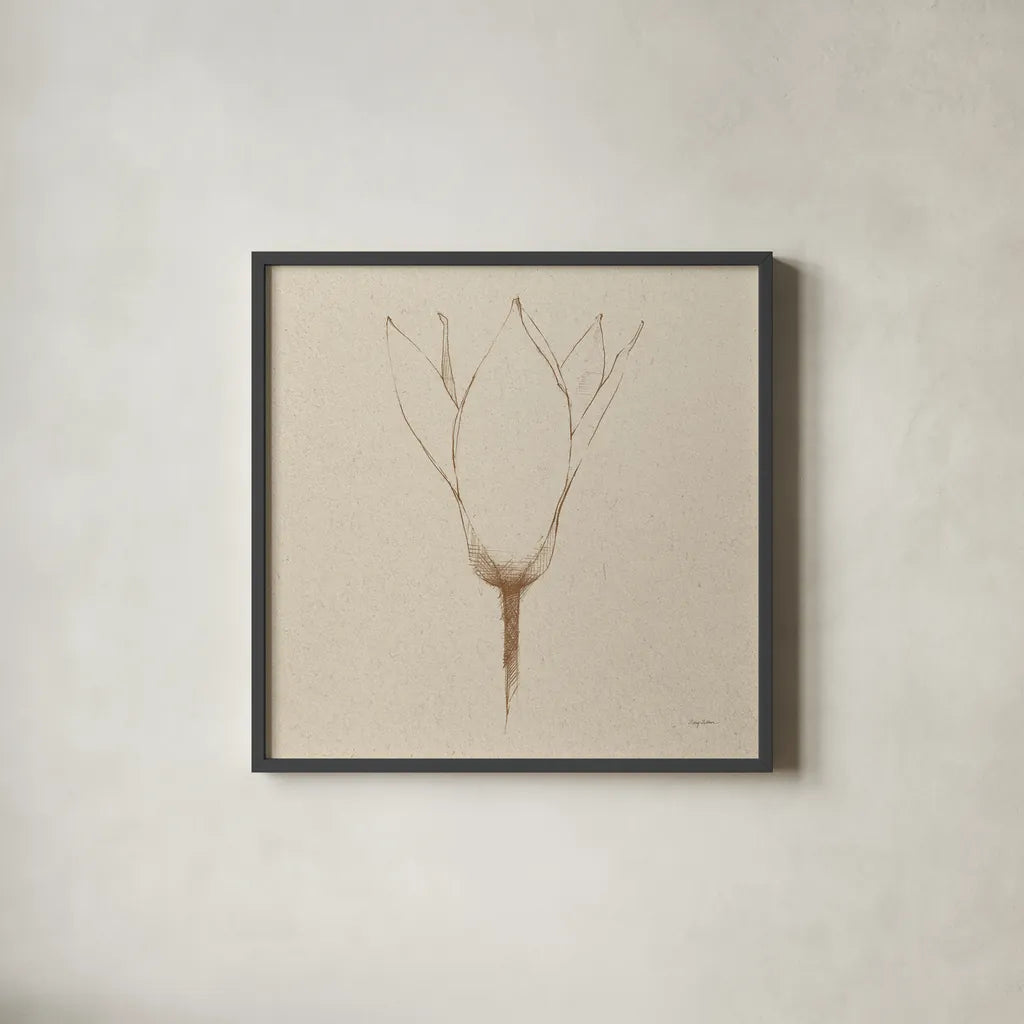 Modern Vintage Floral V by Avery Tillmon. Shown in a sleek black glass frame for a contemporary gallery look. Available as an archival giclee rolled canvas, fine art paper, or poster print. SKU 74083a.