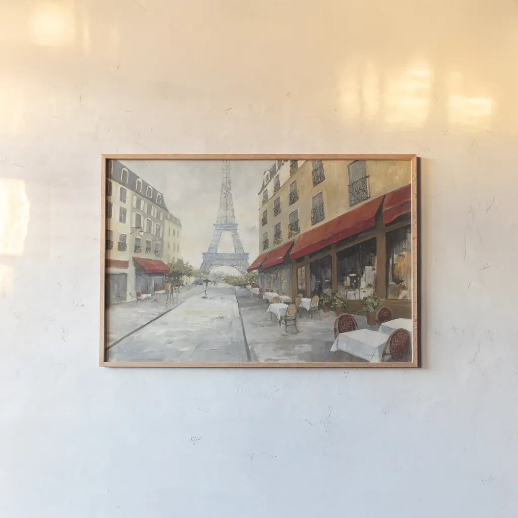 Morning in Paris No Couple by Avery Tillmon. shown as a paper print in a natural frame. Available as a archival giclee rolled canvas, fine art paper, or poster print. SKU 84775i.
