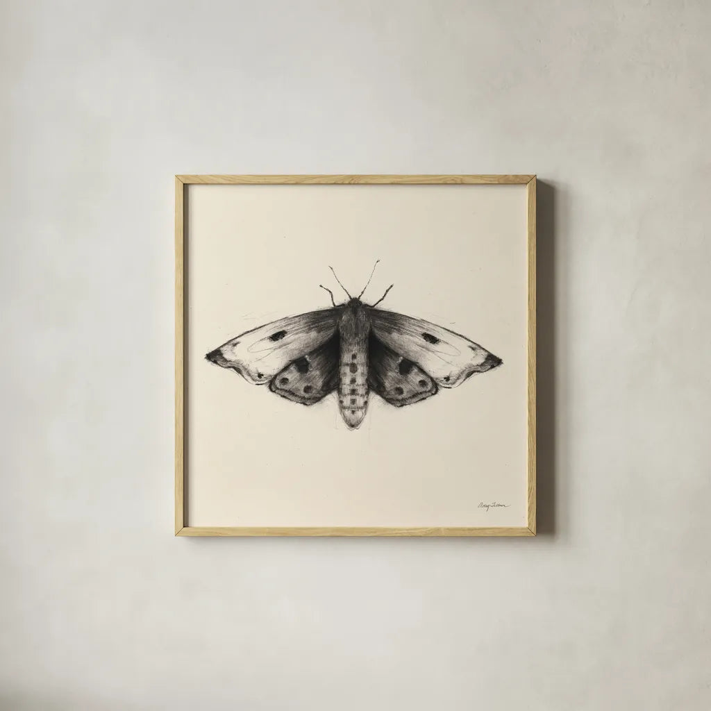 Moth I Sq by Avery Tillmon. Shown in a natural wood glass frame for a timeless modern aesthetic. Available as an archival giclee rolled canvas, fine art paper, or poster print. SKU 85902a.