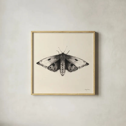 Moth I Sq by Avery Tillmon. Shown in a natural wood glass frame for a timeless modern aesthetic. Available as an archival giclee rolled canvas, fine art paper, or poster print. SKU 85902a.