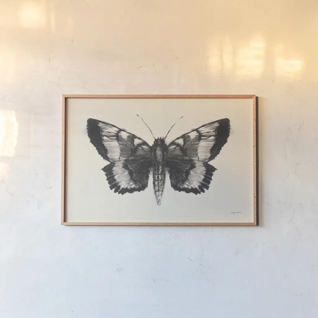 Moth V by Avery Tillmon. shown as a paper print in a natural frame. Available as a archival giclee rolled canvas, fine art paper, or poster print. SKU 76818i.