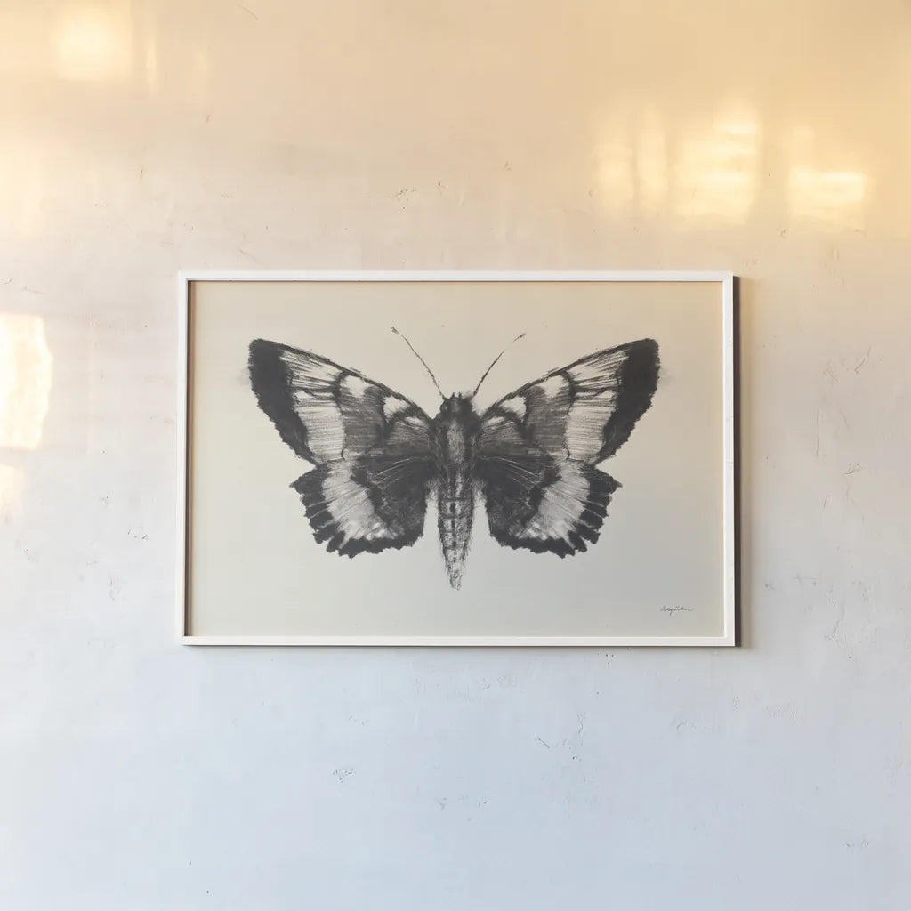 Moth V by Avery Tillmon. shown as a paper print in a white frame. Available as a archival giclee rolled canvas, fine art paper, or poster print. SKU 76818i.