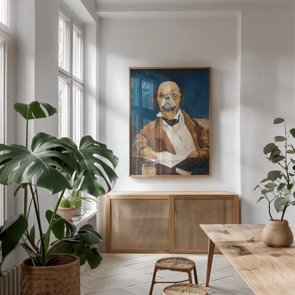 Nathaniel Howlthorn by Avery Tillmon. shown as a print in a natural wood frame in a dining room. Available as a archival giclee rolled canvas, fine art paper, or poster print. SKU 16922h.