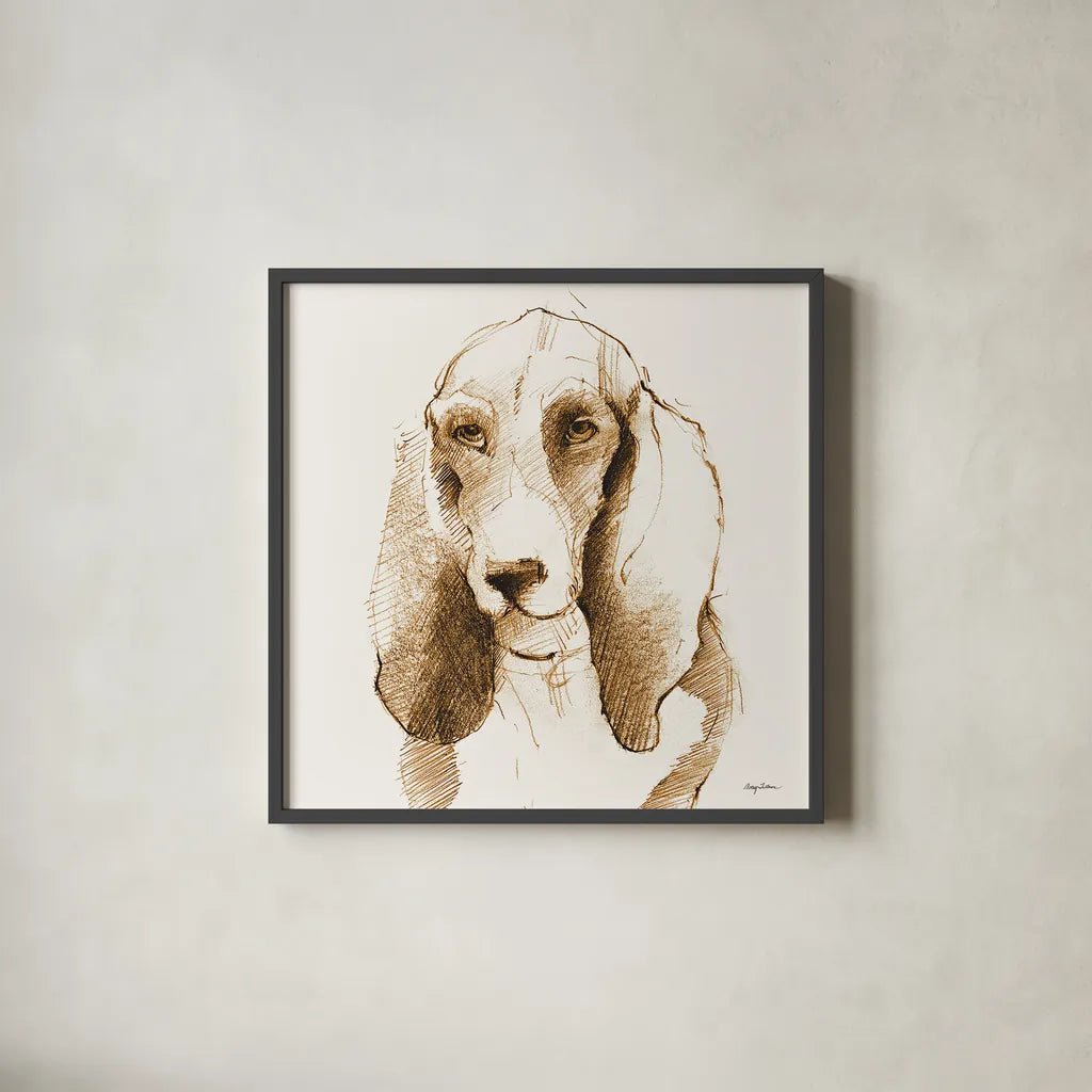 Oberon Brown and Orange by Avery Tillmon. Shown in a sleek black glass frame for a contemporary gallery look. Available as an archival giclee rolled canvas, fine art paper, or poster print. SKU 23912a.