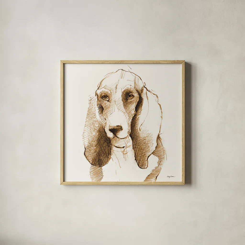 Oberon Brown and Orange by Avery Tillmon. Shown in a natural wood glass frame for a timeless modern aesthetic. Available as an archival giclee rolled canvas, fine art paper, or poster print. SKU 23912a.