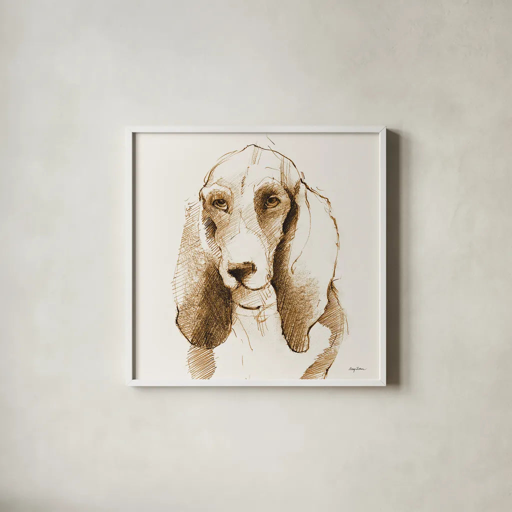 Oberon Brown and Orange by Avery Tillmon. Shown in a crisp white glass frame for a clean and minimalist style. Available as an archival giclee rolled canvas, fine art paper, or poster print. SKU 23912a.