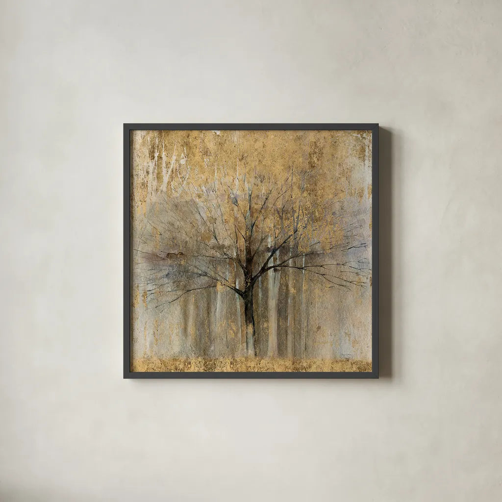Open Arms Gold Crop by Avery Tillmon. Shown in a sleek black glass frame for a contemporary gallery look. Available as an archival giclee rolled canvas, fine art paper, or poster print. SKU 28277a.
