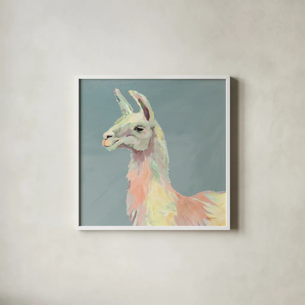 Ophelia on Blue Crop by Avery Tillmon. Shown in a crisp white glass frame for a clean and minimalist style. Available as an archival giclee rolled canvas, fine art paper, or poster print. SKU 69165a.