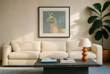 Ophelia on Blue Crop by Avery Tillmon. Displayed in a glass frame with matte in a clean modern living room. Available as an archival giclee rolled canvas, fine art paper, or poster print. SKU 69165a.