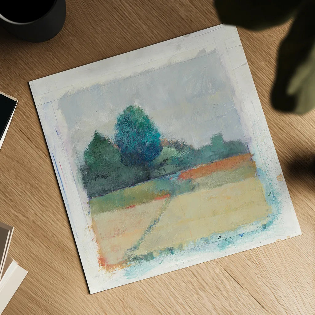 Path through the Field by Avery Tillmon. Shown as a detailed flat fine art print, highlighting archival giclee quality. Available as an archival giclee rolled canvas, fine art paper, or poster print. SKU 26425a.