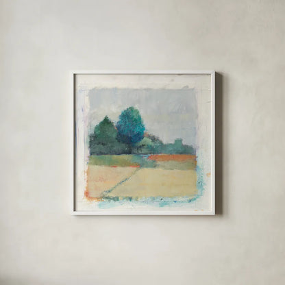 Path through the Field by Avery Tillmon. Shown in a crisp white glass frame for a clean and minimalist style. Available as an archival giclee rolled canvas, fine art paper, or poster print. SKU 26425a.