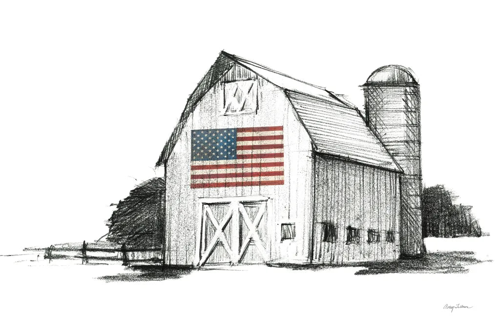 Patriotic Barn by Avery Tillmon. SKU 76407i. Archival Giclee Fine art print for wall decor.