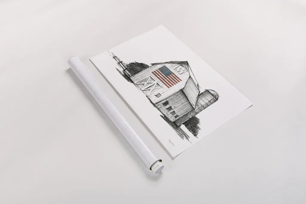 Patriotic Barn by Avery Tillmon. shown as a rolled paper print. Available as archival giclee rolled canvas, fine art paper, or poster print. SKU 76407i.