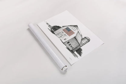 Patriotic Barn by Avery Tillmon. shown as a rolled paper print. Available as archival giclee rolled canvas, fine art paper, or poster print. SKU 76407i.