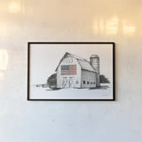Patriotic Barn by Avery Tillmon. shown as a paper print in a black flame. Available as a archival giclee rolled canvas, fine art paper, or poster print. SKU 76407i.