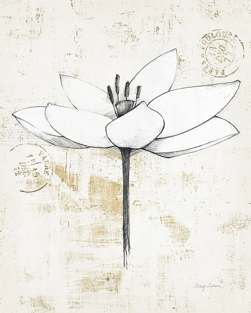 Pencil Floral I Gold by Avery Tillmon