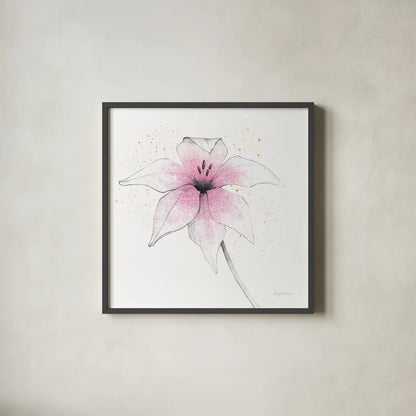 Pink Graphite Flower V by Avery Tillmon. Shown in a sleek black glass frame for a contemporary gallery look. Available as an archival giclee rolled canvas, fine art paper, or poster print. SKU 29756a.