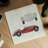Roadster I Red Car by Avery Tillmon. Shown as a detailed flat fine art print, highlighting archival giclee quality. Available as an archival giclee rolled canvas, fine art paper, or poster print. SKU 53125a.