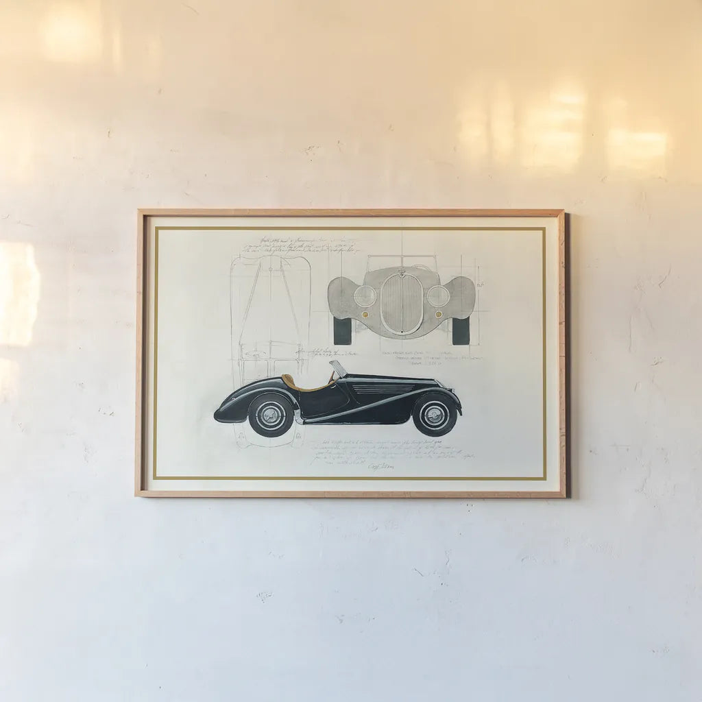 Roadster I v2 by Avery Tillmon. shown as a paper print in a natural frame. Available as a archival giclee rolled canvas, fine art paper, or poster print. SKU 49692i.