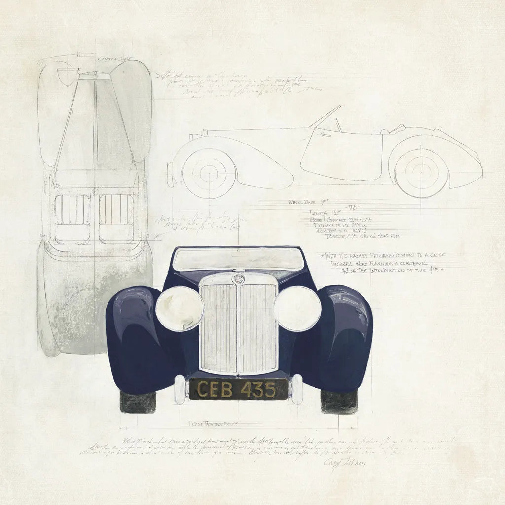 Roadster II Blue Car by Avery Tillmon. SKU 53126a. Archival Giclee Fine art print for wall decor.