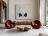 Roadster II Blue Car by Avery Tillmon. Shown as extra-large giant wall art in a modern living room. Available as an archival giclee rolled canvas, fine art paper, or poster print. SKU 53126a.