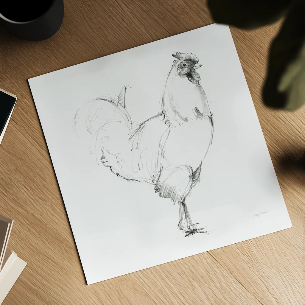 Rooster II Dark Square by Avery Tillmon. Shown as a detailed flat fine art print, highlighting archival giclee quality. Available as an archival giclee rolled canvas, fine art paper, or poster print. SKU 36140a.