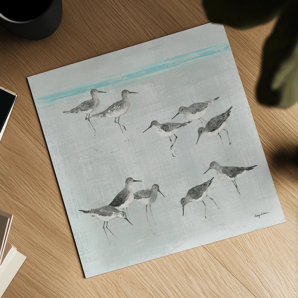 Sandpipers Gray by Avery Tillmon. Shown as a detailed flat fine art print, highlighting archival giclee quality. Available as an archival giclee rolled canvas, fine art paper, or poster print. SKU 22653a.