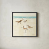 Sandpipers Square I by Avery Tillmon. Shown in a sleek black glass frame for a contemporary gallery look. Available as an archival giclee rolled canvas, fine art paper, or poster print. SKU 11832a.