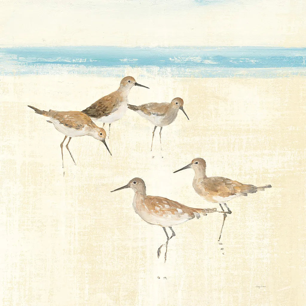 Sandpipers Square I Blue by Avery Tillmon. SKU 34371a. Archival Giclee Fine art print for wall decor.
