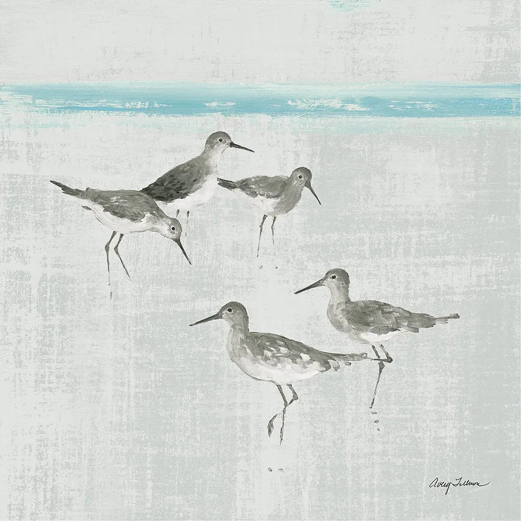 Sandpipers Square I Gray by Avery Tillmon. SKU 22654a. Archival Giclee Fine art print for wall decor.